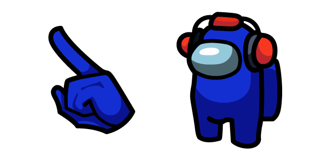 Among Us Blue Character in Landing Headset