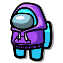 Among Us Cyan Character in a Purple Hoodie cursor