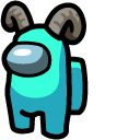Among Us Cyan Character in Ram Horns Hat cursor