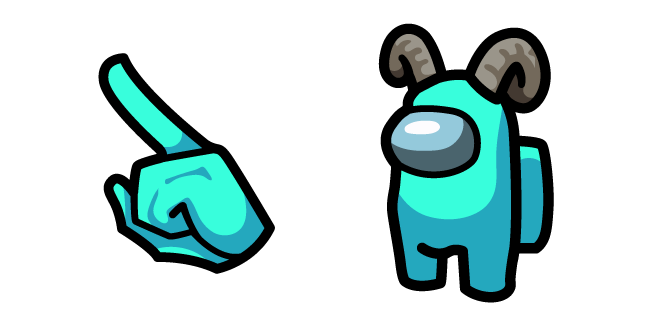 Among Us Cyan Character in Ram Horns Hat