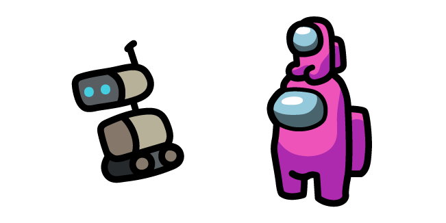 Among Us Pink Character in Crewmate Hat and Robot