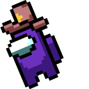 Among Us Pixel Purple Character in Sheriff Hat and Dead Body pointer
