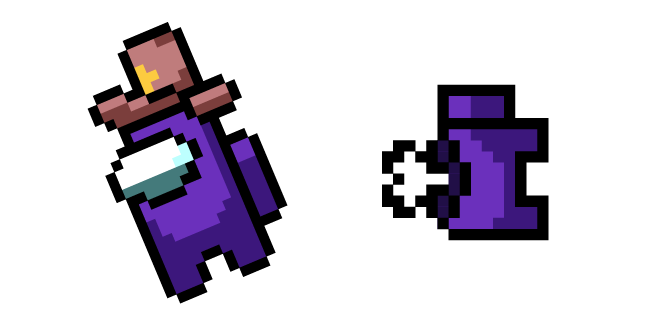 Among Us Pixel Purple Character in Sheriff Hat and Dead Body