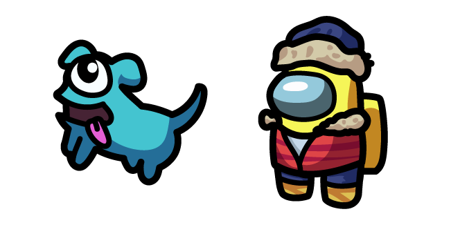 Among Us Yellow Character in Winter Gear and Dog