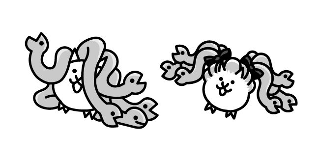 The Battle Cats Medusa Cat and Twintail Medusa Cat