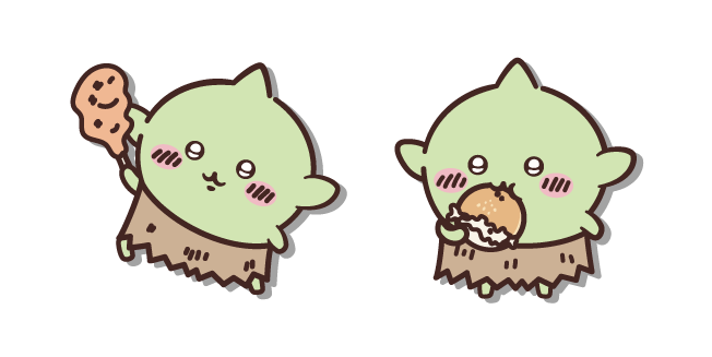 Chiikawa Goblin with a Chicken Leg and a Burger