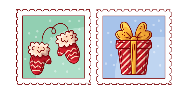 Christmas Stamps with Gloves and Gift Box