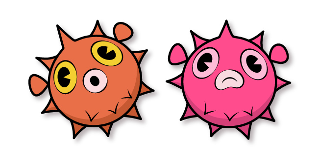 Cuphead Orange and Pink Pufferfish