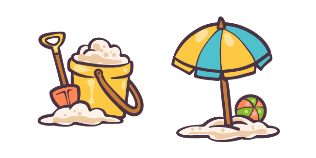 Cute Beach Umbrella with Ball and Sand Bucket with Shovel