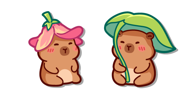 Cute Capybara with a Flower Hat and a Leaf Umbrella