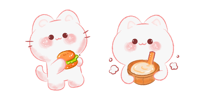 Cute Drawn Cat with Food
