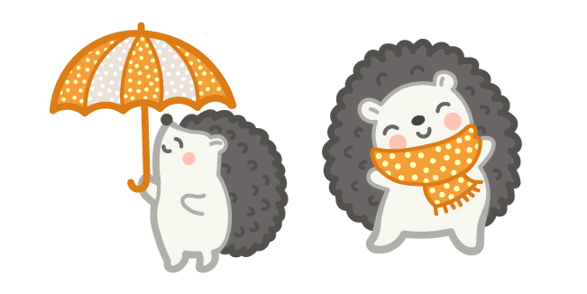 Cute Hedgehog With Umbrella and Scarf