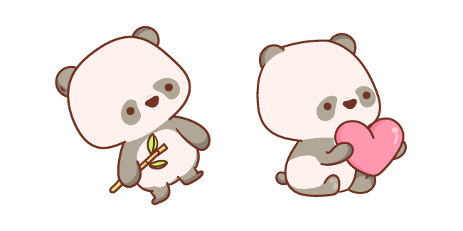Cute Little Panda with a Bamboo and a Heart