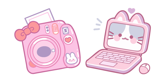Cute Pink Polaroid and Computer