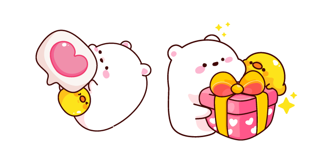 Cute Polar Bear and Chick with a Gift Box