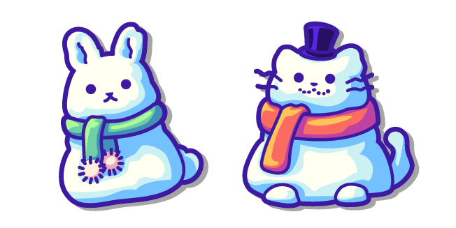 Cute Snow Bunny and Snow Cat