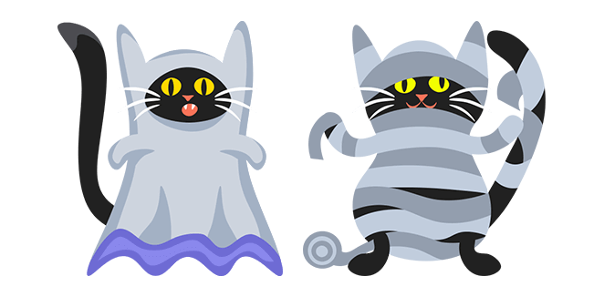 Halloween Black Cats Ghost and Mummy