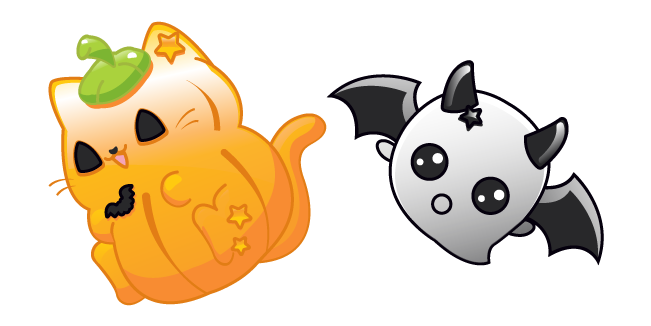 Halloween Cat and Ghost Bat 