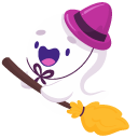 Halloween Ghosts Broom and Pumpkin pointer