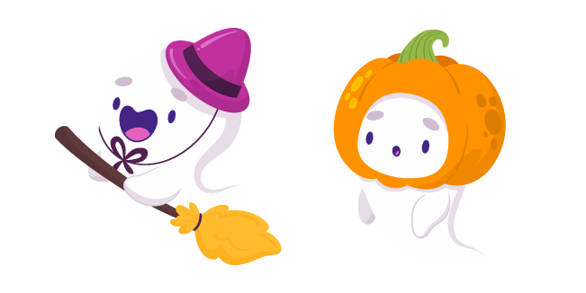Halloween Ghosts Broom and Pumpkin