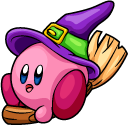 Halloween Kirby Witch and Broom cursor