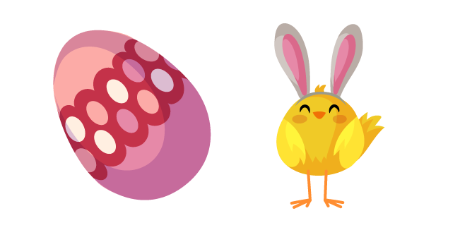 Easter Chick Wearing Bunny Ears and Pink Egg