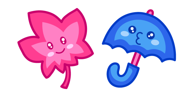 Cute Pink Leaf and Blue Umbrella