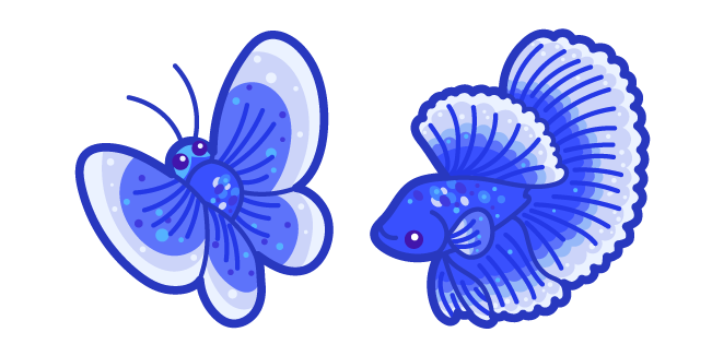 Kawaii Blue Butterfly and Fish