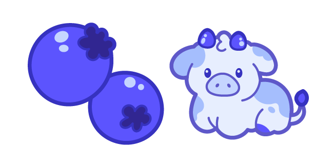 Kawaii Blueberry Cow and Blueberries