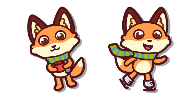 Kawaii Fox with Hot Cocoa and on Ice Skates
