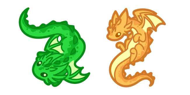 Kawaii Orange and Green Dragons