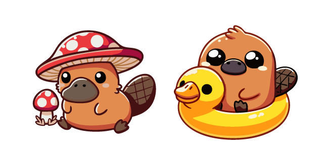 Kawaii Platypus with a Fly Agaric Hat and a Swim Ring