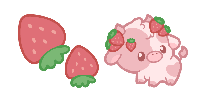 Kawaii Strawberry Cow and Strawberries