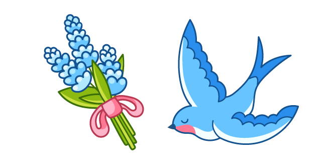 Blue Swallow and Hyacinth Flowers