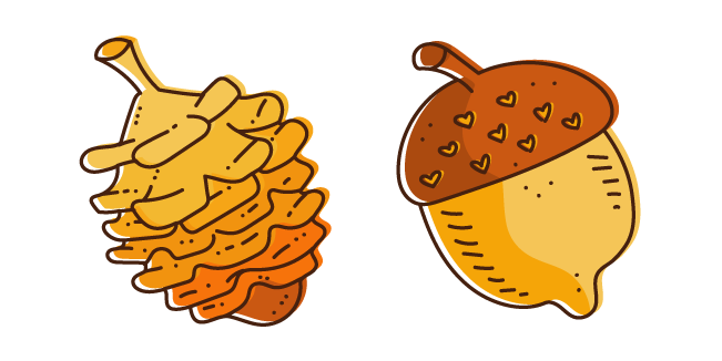 Hand Drown Conifer Cone and Acorn