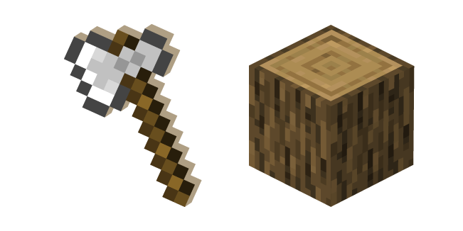 Minecraft Iron Axe and Oak Log