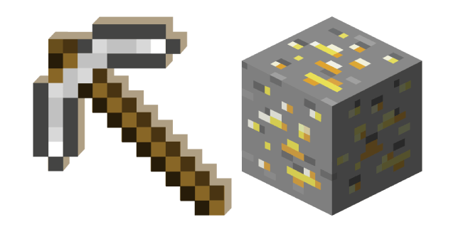 Minecraft Iron Pickaxe and Gold Ore