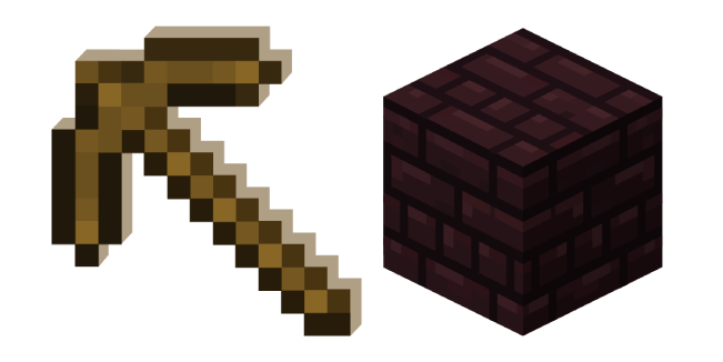 Minecraft Wooden Pickaxe and Nether Bricks