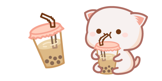 Cute Mochi Mochi Peach Cat and Bubble Tea