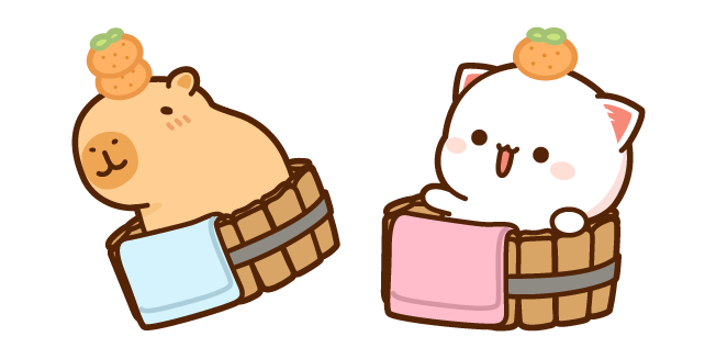 Mochi Mochi Peach Cat and Capybara Taking a Bath