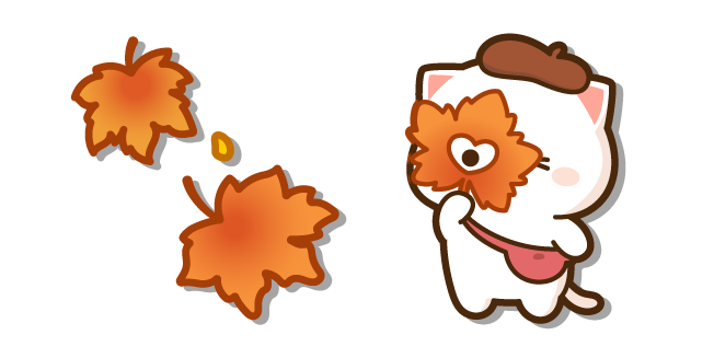 Mochi Mochi Peach Cat with Autumn Leaves