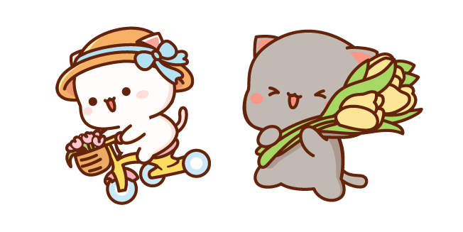 Mochi Mochi Peach Cats Peach on a Bike and Goma with Flowers