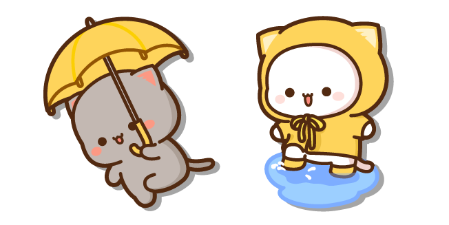 Mochi Mochi Peach in a Raincoat and Goma with an Umbrella