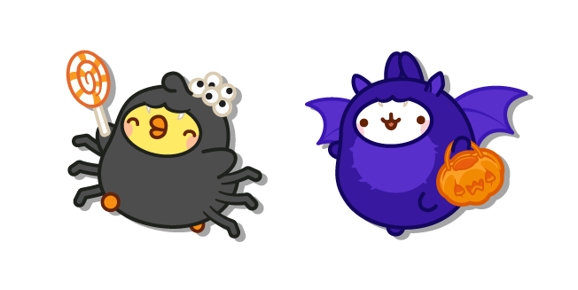 Molang and Piu Piu in Bat and Spider Costumes
