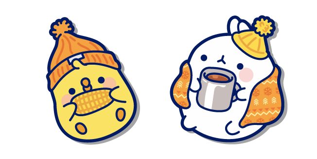 Molang and Piu Piu with Hot Cocoa and Corn