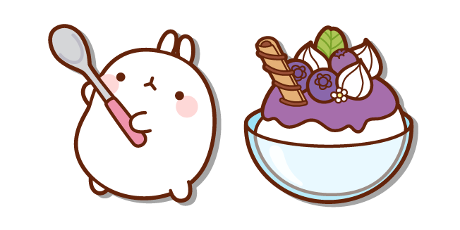 Molang with a Spoon and a Bowl of Ice Cream