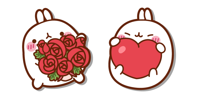 Molang with Heart and Bouquet of Roses
