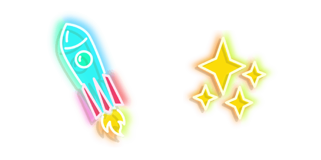Blue Rocket and Yellow Stars Neon