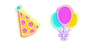 Colorful Party Hat and Balloons Neon