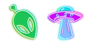 Green Alien and Purple UFO Neon